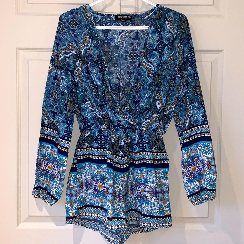 Floral Print Blue Romper